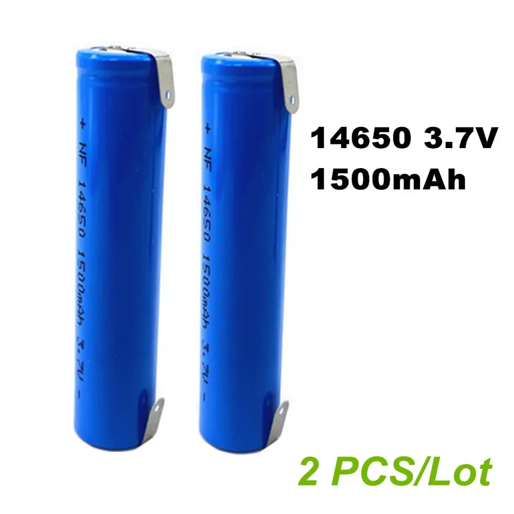 2 Pz/lot 14650 3.7V 1500mAh Lithium Battery Rechargeable with welded tabs for Watch Electric Flashlight Walkie Talkie Electric Toothbrush