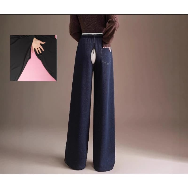 Pantaloni con apertura sul cavallo da donna Jeans in cotone a vita alta da donna 2025 Autunno e inverno Allentato Casual Velluto di cotone ad aria