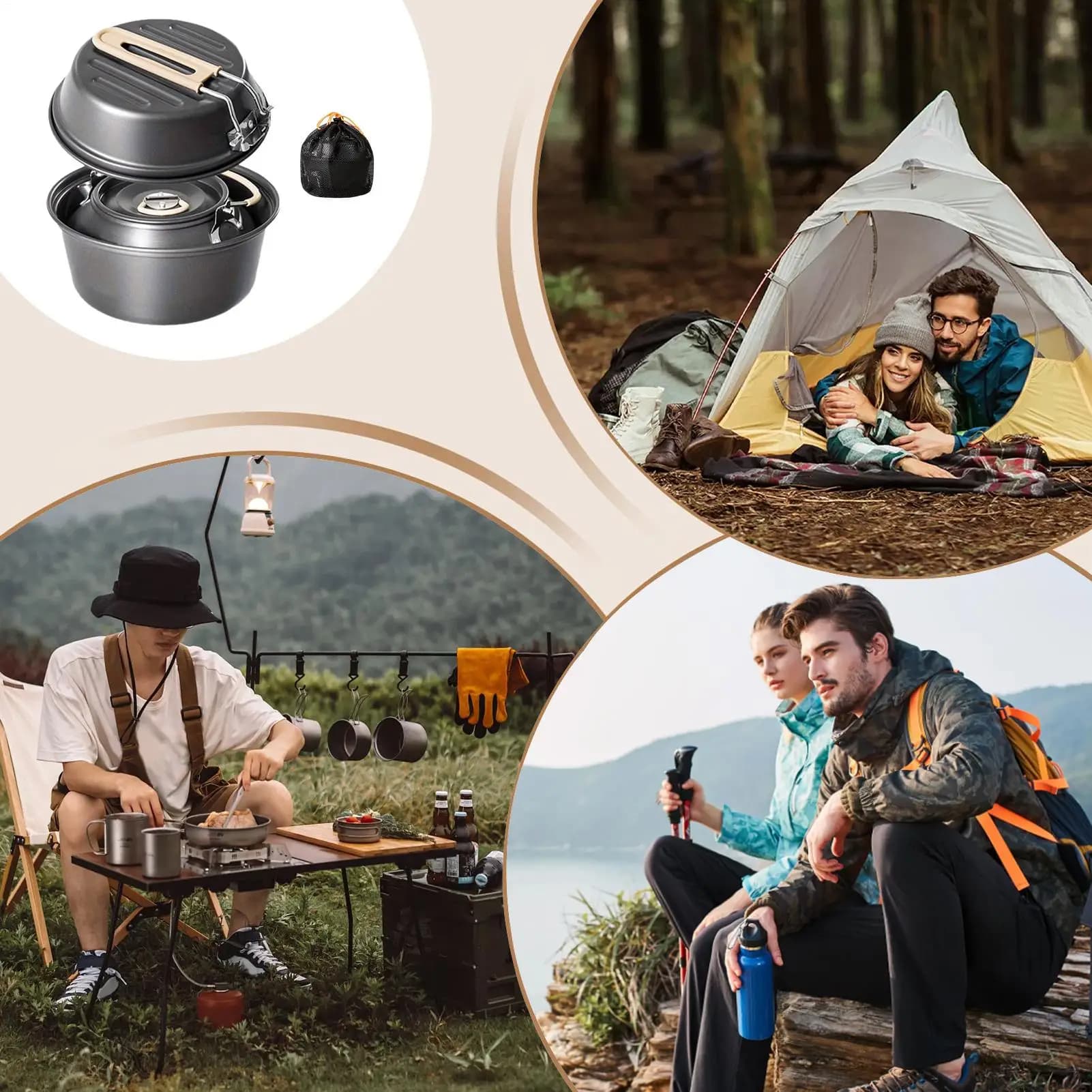 Kitchen set for backpacking Camping pan Teiera Cooking pots for frying Stufato BBQ Outdoor Hiking