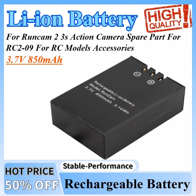 3.7V 850mAh Per Runcam 2 3s Action Camera Pezzo di ricambio Batteria ricaricabile Batteria agli ioni di litio per RC2-09 Per modelli RC Accessori