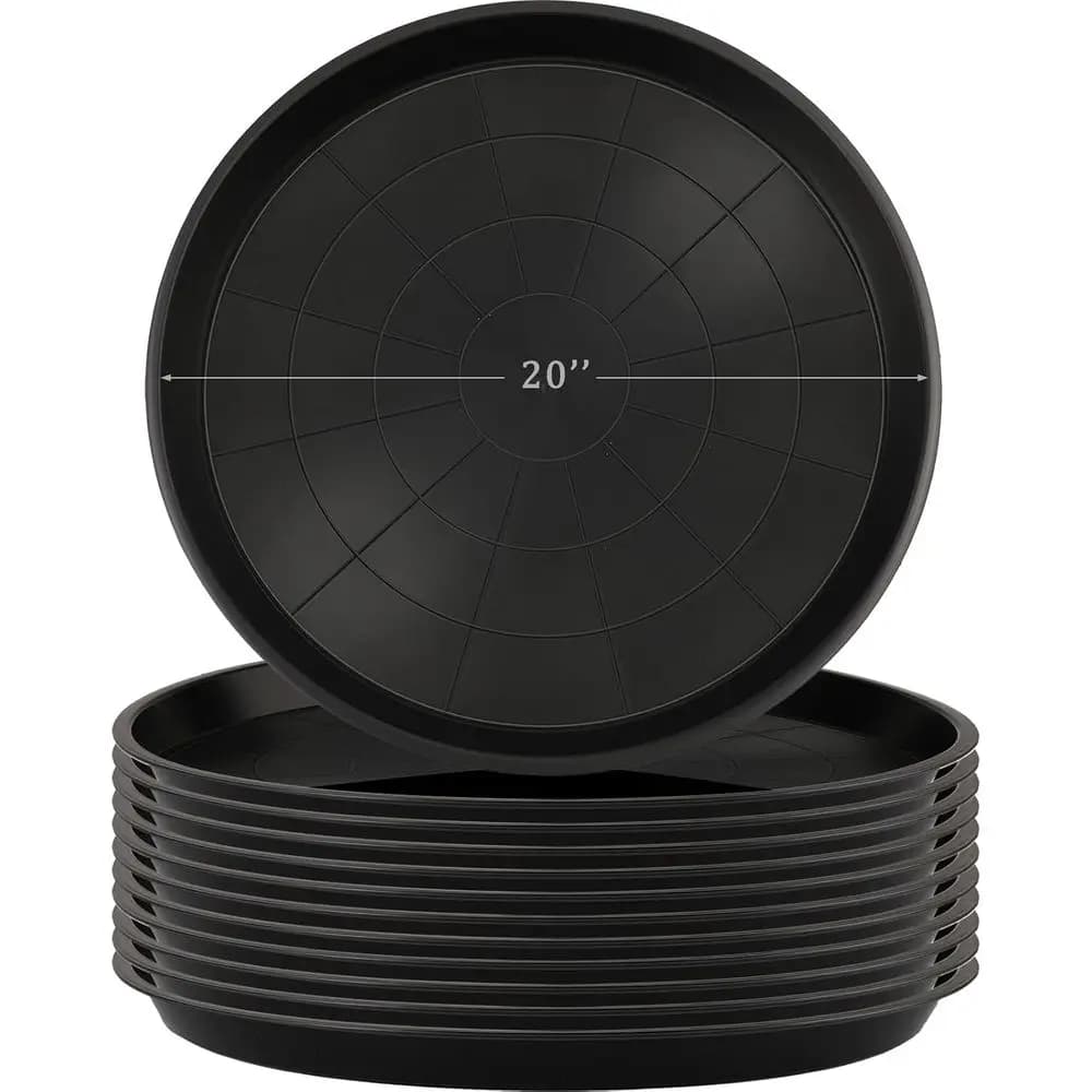 Set of 12 Plastic Rolling Subdubs, Resistant, for Indoor and Exterior Plants (20 Inches, Black)