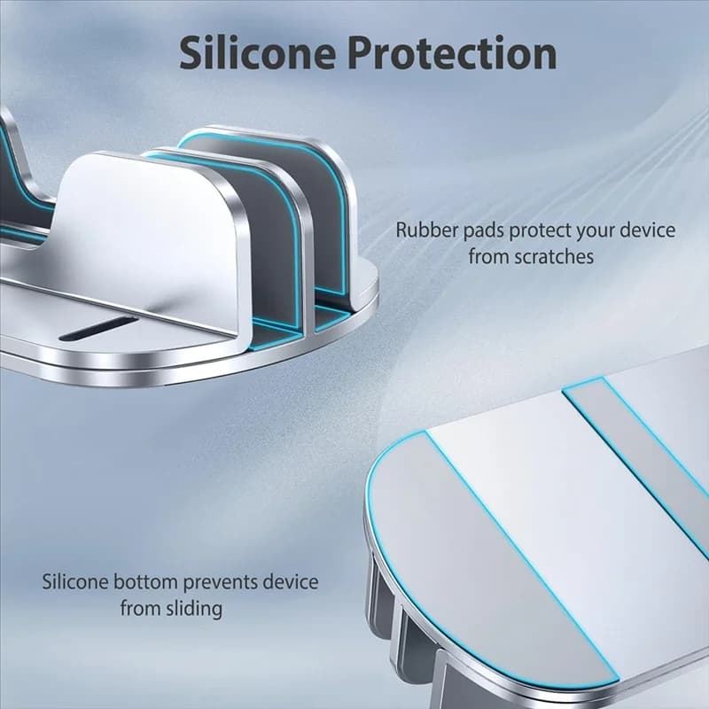 Supporto per laptop verticale superiore per scrivania, supporto per laptop a doppia fessura in alluminio con dock regolabile per tablet portatile