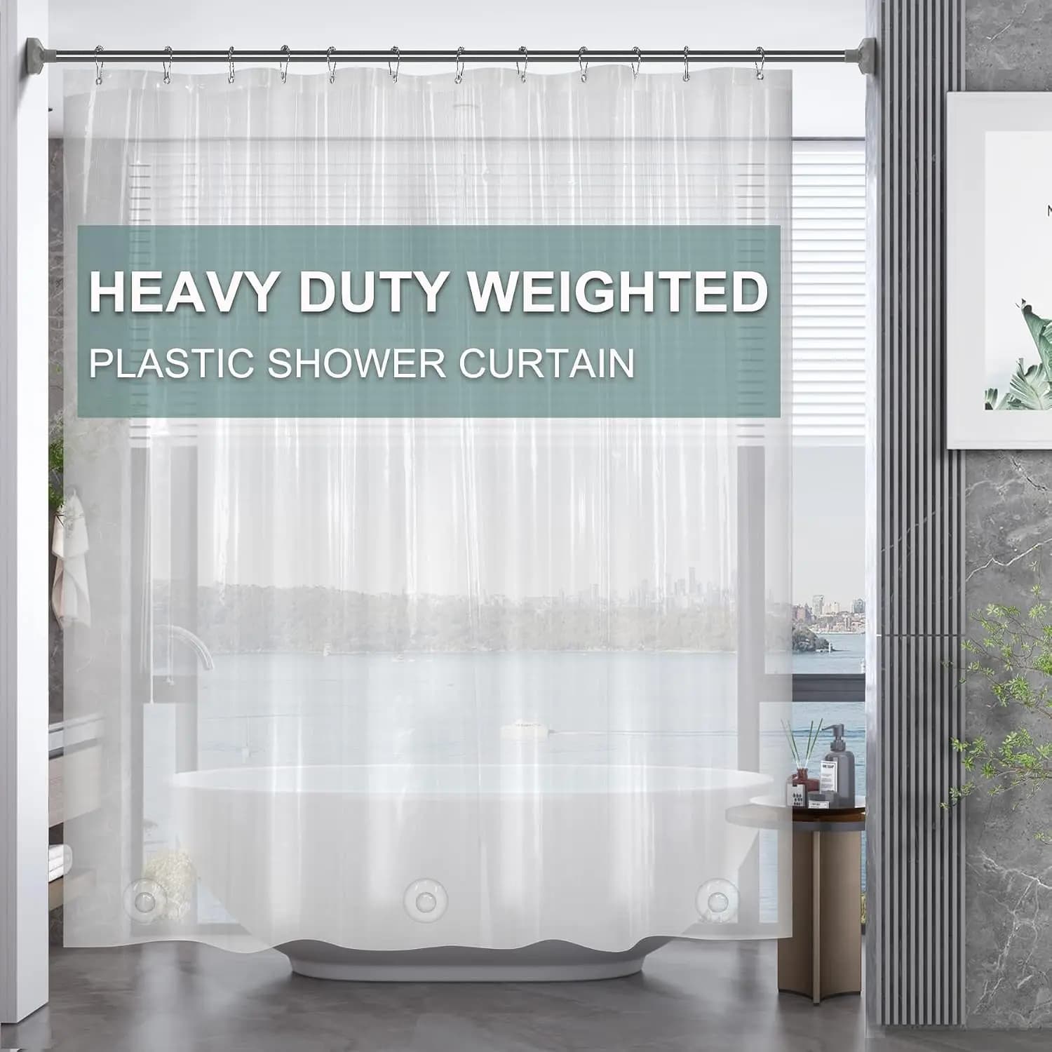 Clear PEVA Shower Curtain Heavy Duty 8G with Weighted Stones and Rustproof Grommets, 72x72 Inches for Bathroom