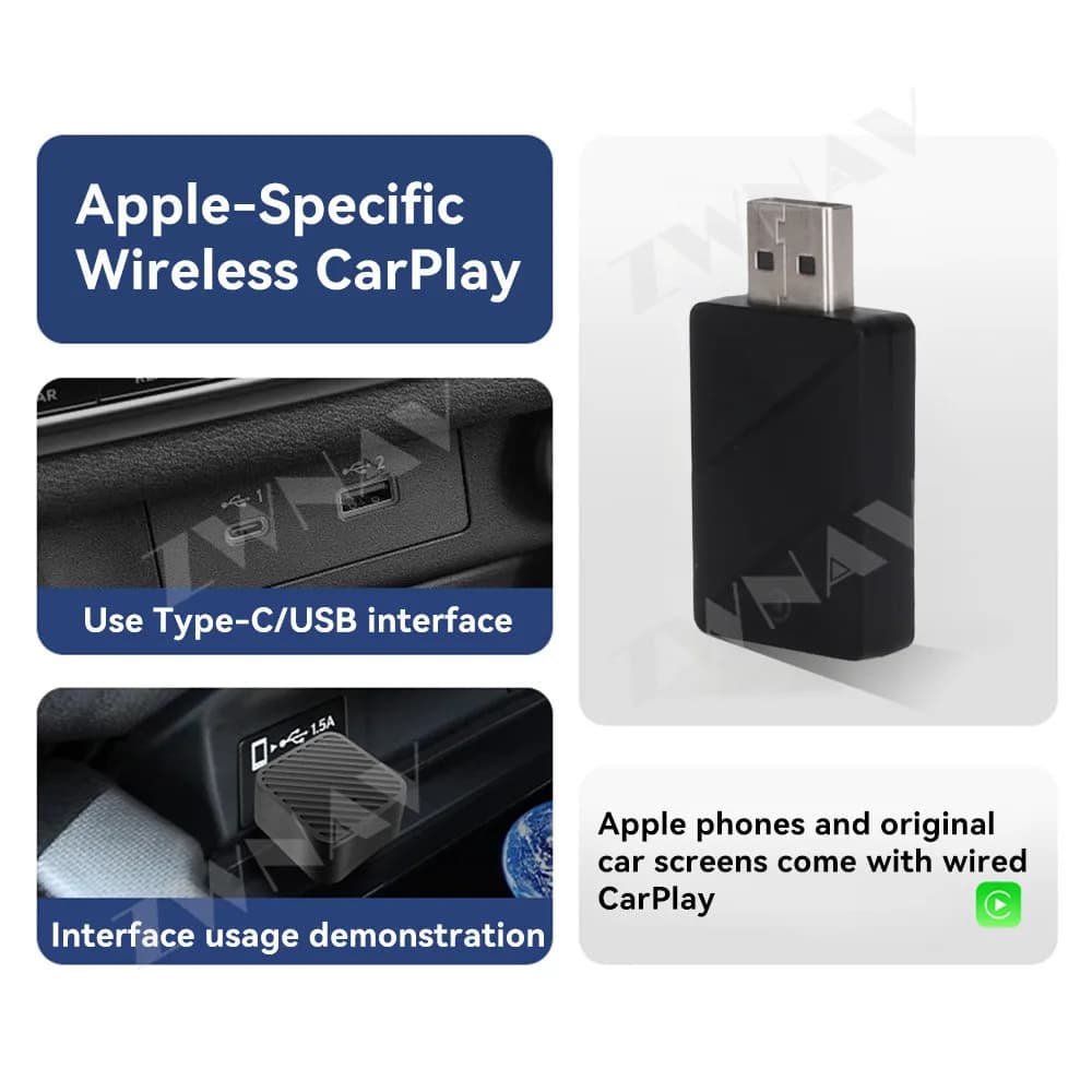 Tuta CarPlay Box wireless per Chiavetta USB Carplay L'auto originale viene fornita con cavo CarPlay Tipo di alimentazione/uscita: 5V1A