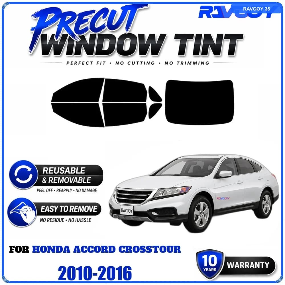 RAVOOY Precut Window Tint, Reusable Removable EPU Film, Custom Fit for Honda Accord Crosstour 2010-2016, UV Heat Protection