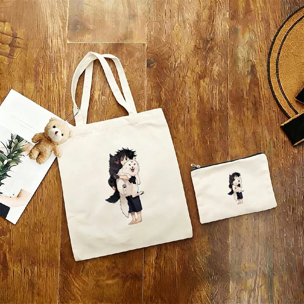3pcs/set Large Capacity Jujutsu Kaisen Satoru Gojo Canvas Tote Bag Shopping Bag Anime Print Reusable Handbag for Work School