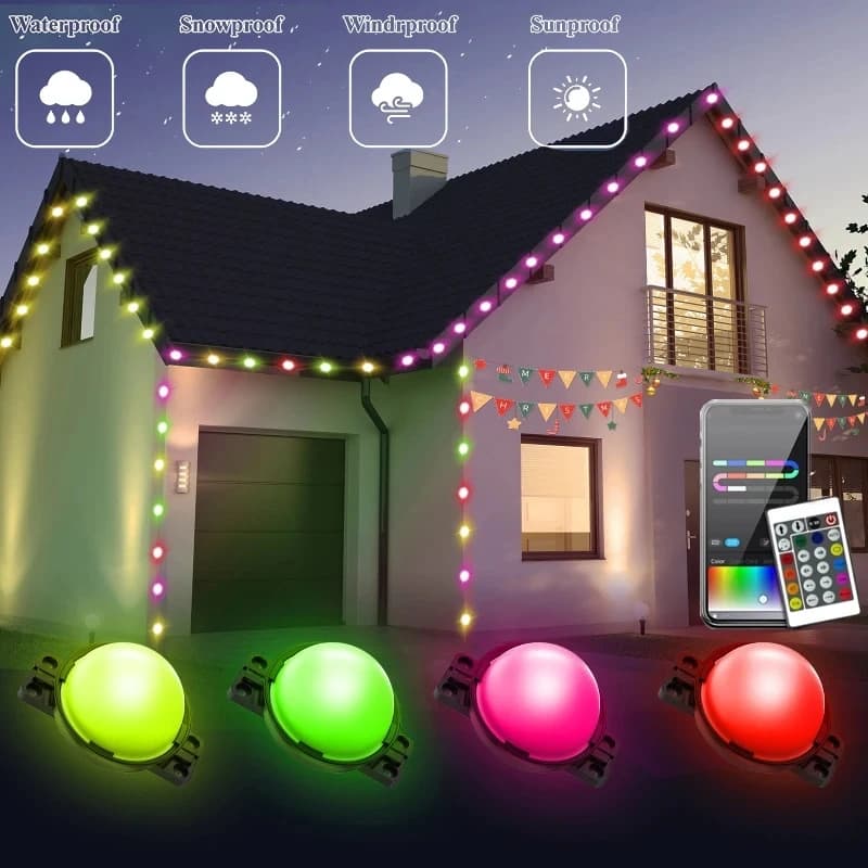Garlands RGB Fairy Lights Smart LED Outside Lights with Remote Control Waterproof Eternity Eaves Lighting for Holiday Party