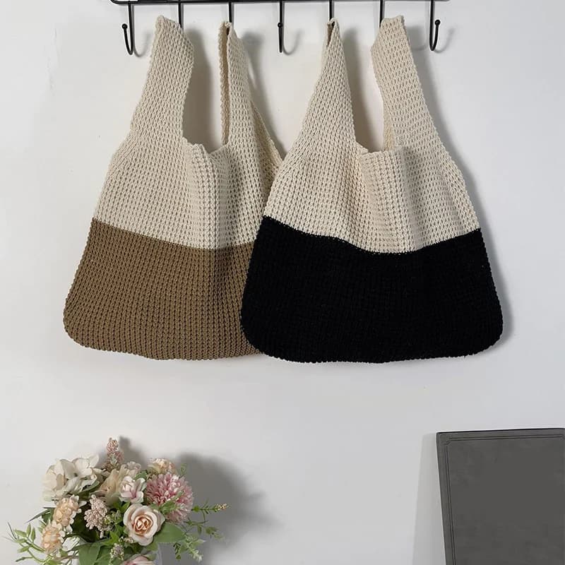 Borsa a mano lavorata a maglia per donna Borsa hobo da spiaggia Borsa a tracolla leggera casual Borsa da donna in tessuto per lo shopping stile Boho