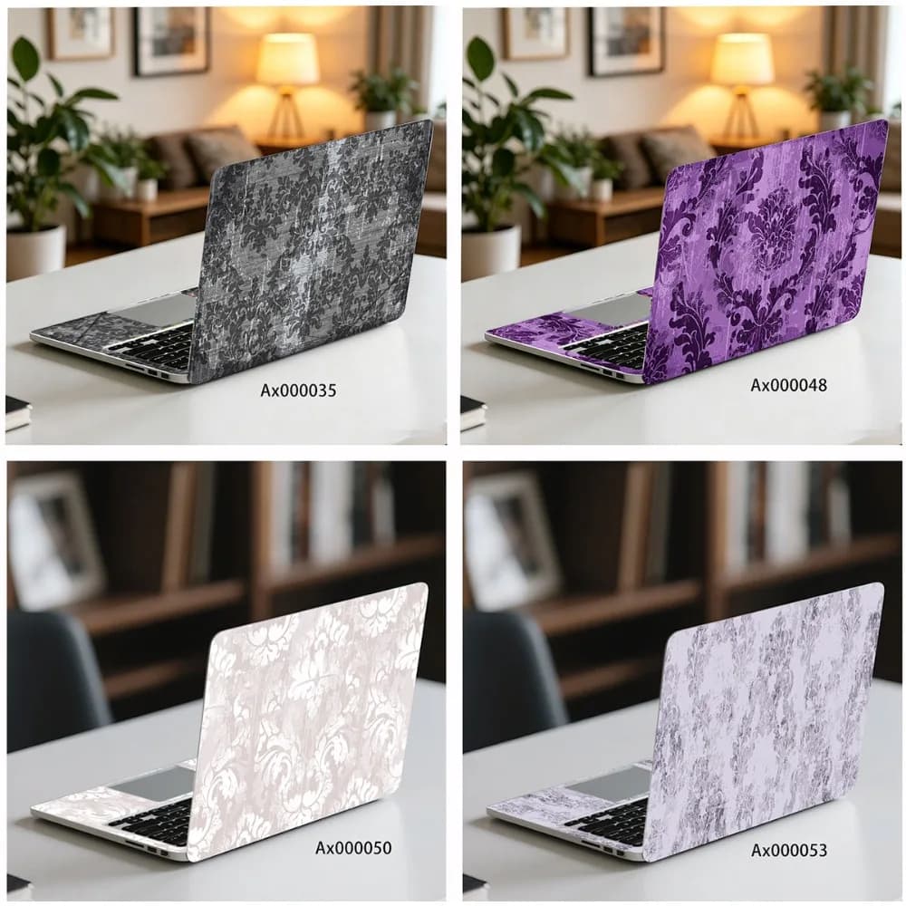 Vintage Distressed Damask Floral Laptop Skin Self-Adhesive Laptop Covers for Universal MacBook Notebook Protective Skins