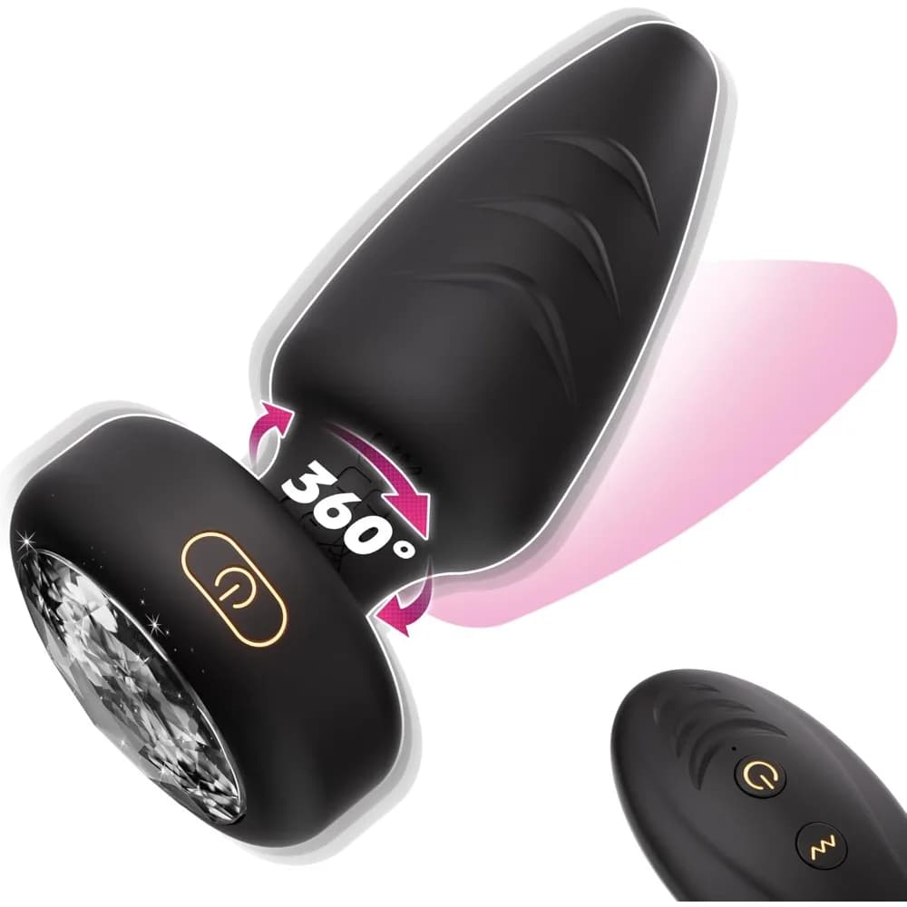 360 ° Vibratore Anale Rotante con Telecomando e Luce LED, Massaggiatore Prostatico Punto G, Dildo Vibrante per Adulti
