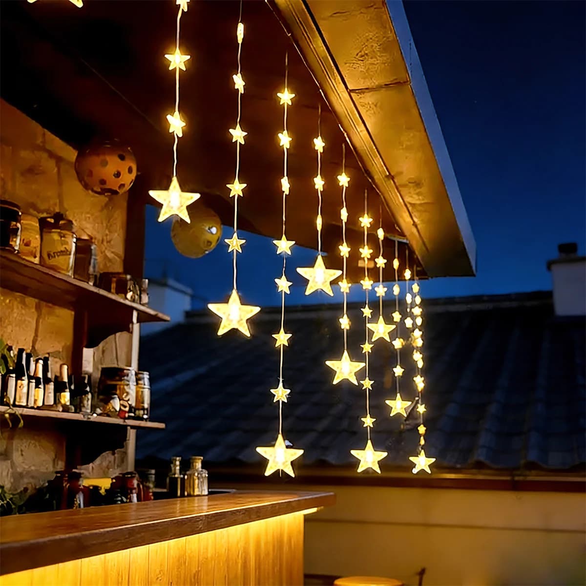 1 Pezzo di Luci a Tenda Solare con 120 LED, Impermeabili, Luci Fatate a Stella, 8 Modalità di Illuminazione per Finestre, Giardino, Decorazioni per il Ramadan