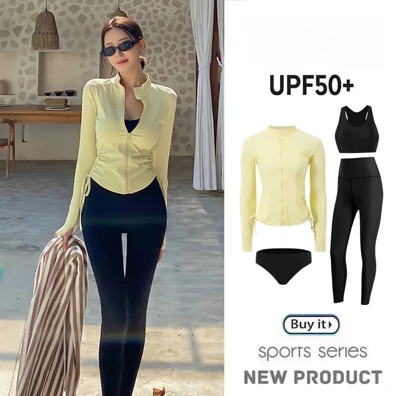 Costume da Immersione Donna a Maniche Lunghe Separato, per Surf, Nuoto in Acque Termales, Protezione Solare, Stile Sportivo e Conservativo per Studentesse