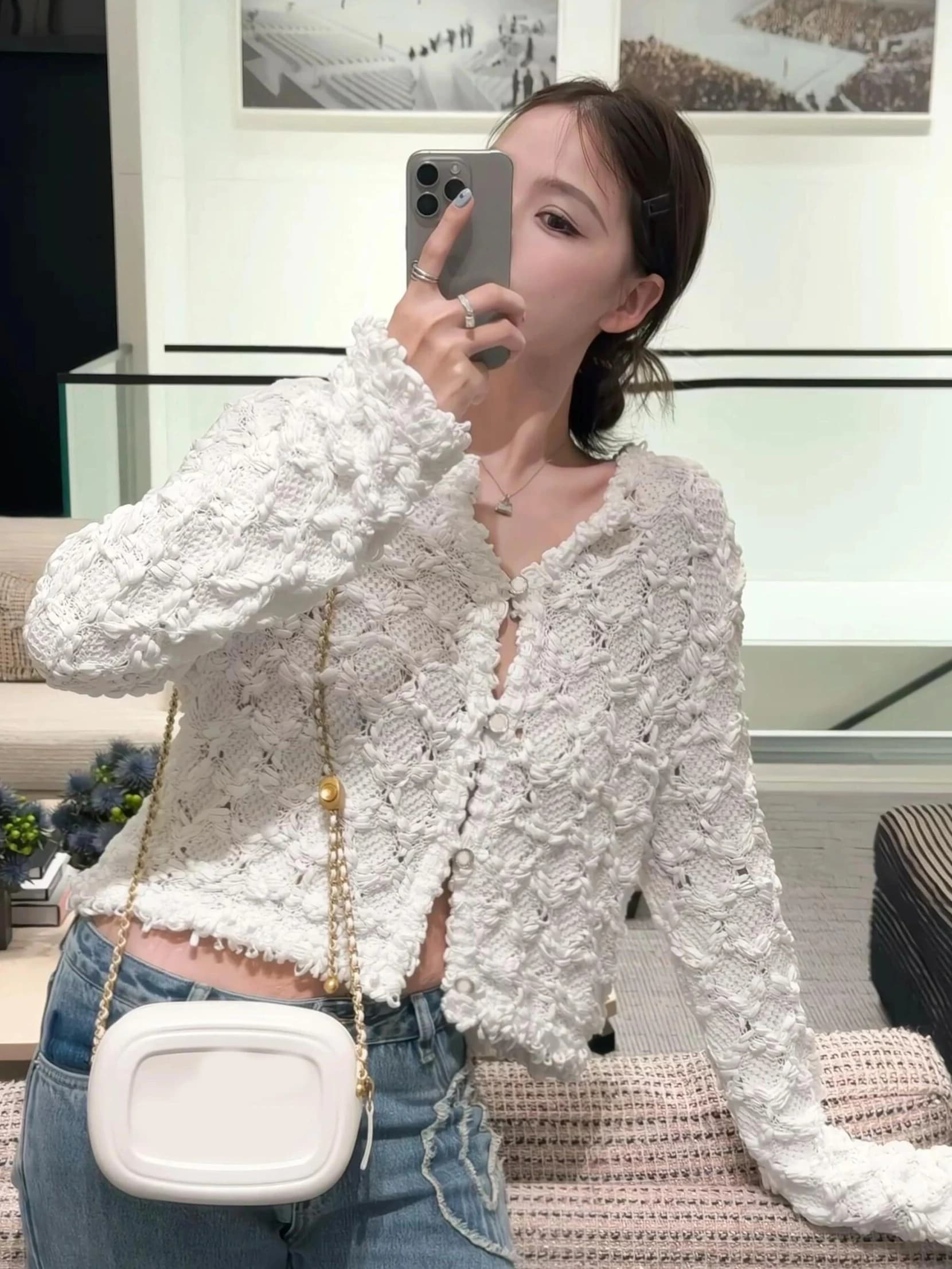 Cardigan Aperto da Donna in Maglia con Fiori all'Uncinetto Stile Francese, Lussuoso e Unico, per l'Inizio dell'Estate