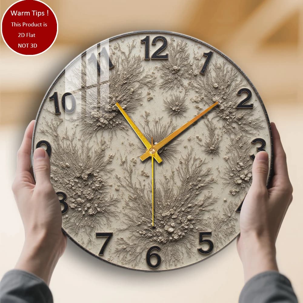 Tempered glass wall clock with textured coral pattern, suitable for wall decorations or table displays everywhere