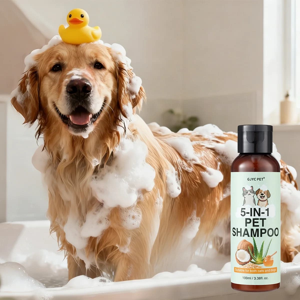 Shampoo 5-in-1 per Animali Domestici con Avena, Cocco, Aloe Vera e Miele, Idratante, Lenitivo, Detergente Profondo, per Pelo Morbido e Profumo Duraturo, per Cani e Gatti