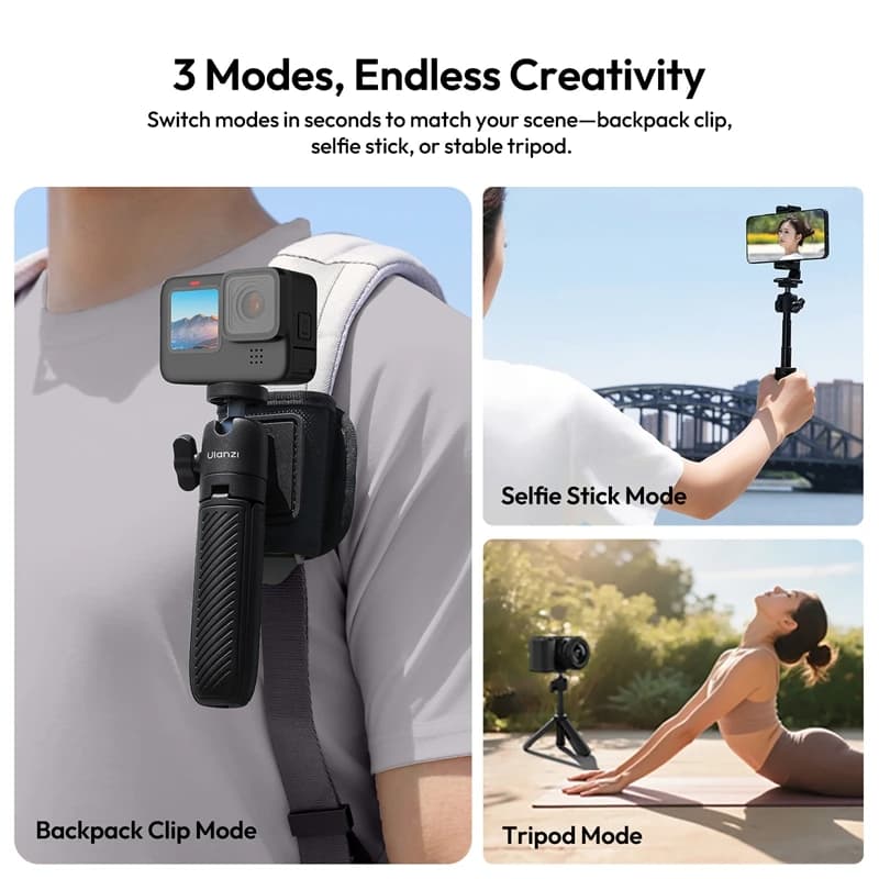 Ulanzi MT88 ClipMate Treppiede Zaino Clip Selfie Stick Modalità Treppiede estensibile Fotografia di viaggio Soggiorno in diretta Vlog Shots