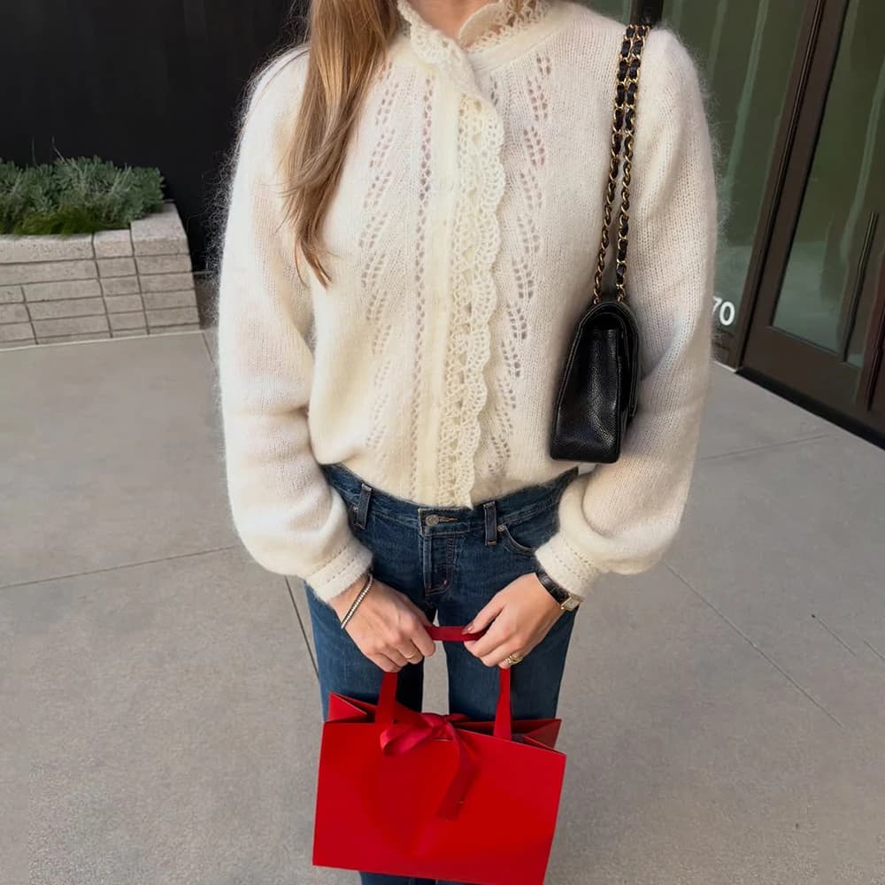 Talenza Cardigan da donna bianco moda pizzo scava fuori maglioni primaverili oversize casual chic pendolari streetwear maglioni femminili