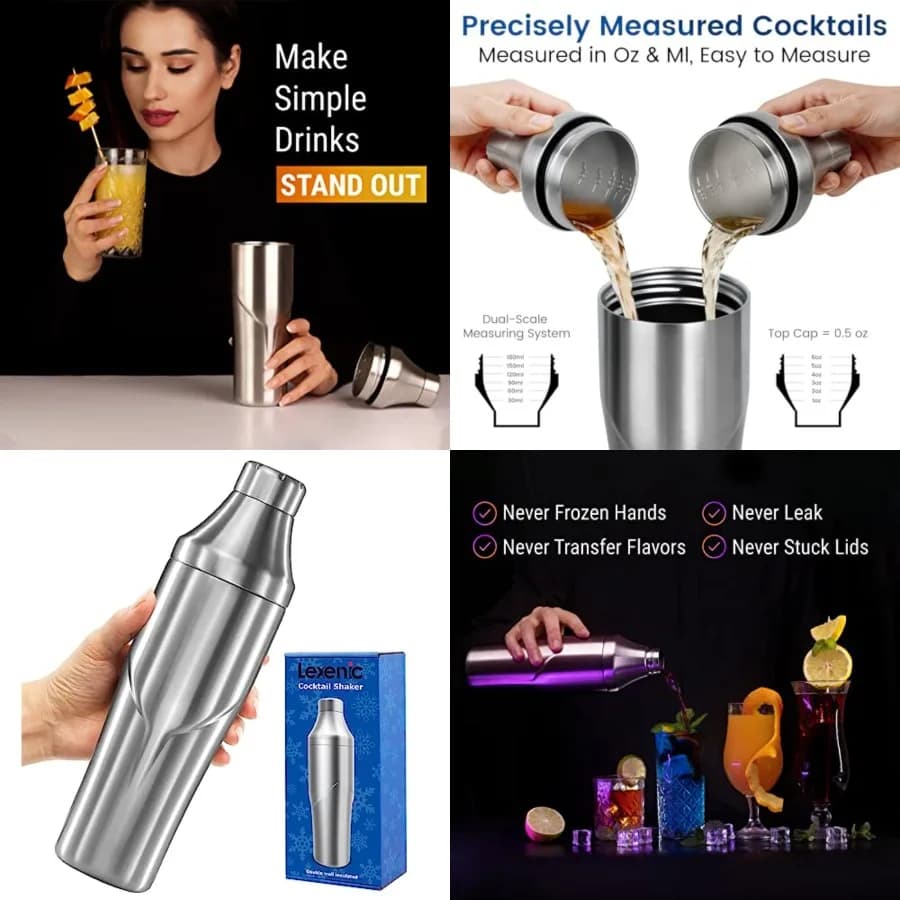 Shaker per Cocktail da 24oz - Doppia Parete Isolante per Mantenere le Bevande Fredde - Coperchio Girevole Antiaderente, Ermetico e con Filtro Integrato - Perfetto