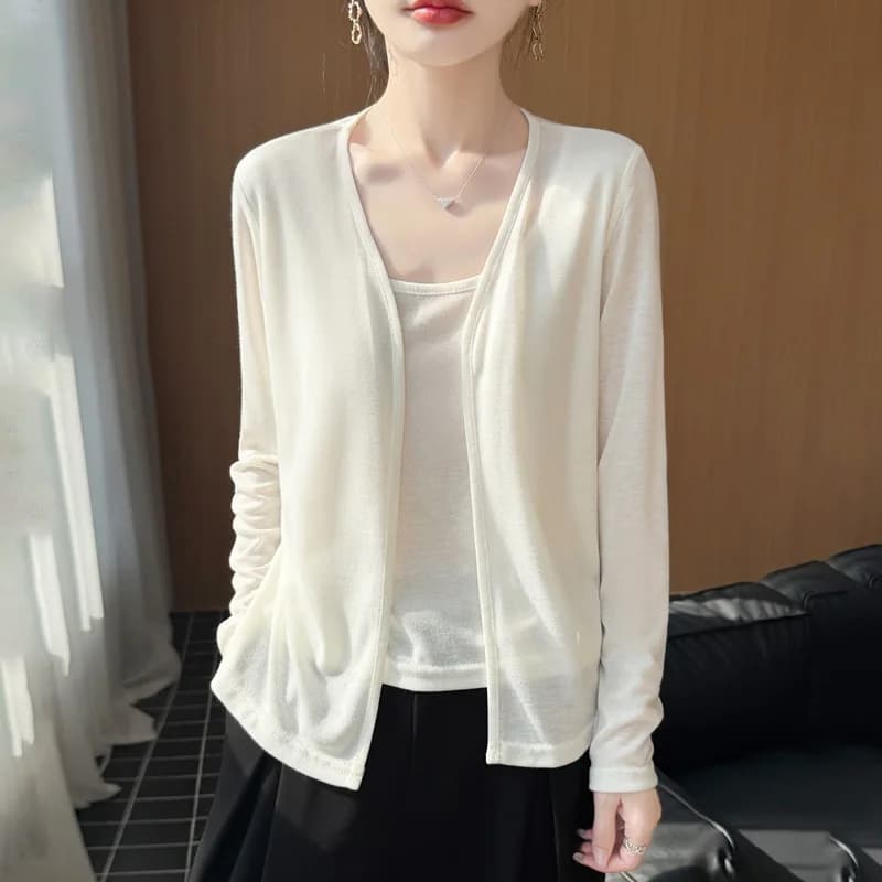 2026 Women's V-Neck Faux Two Piece Knitted Top, Stylish Casual Lightweight Long Sleeve Knit Blouse