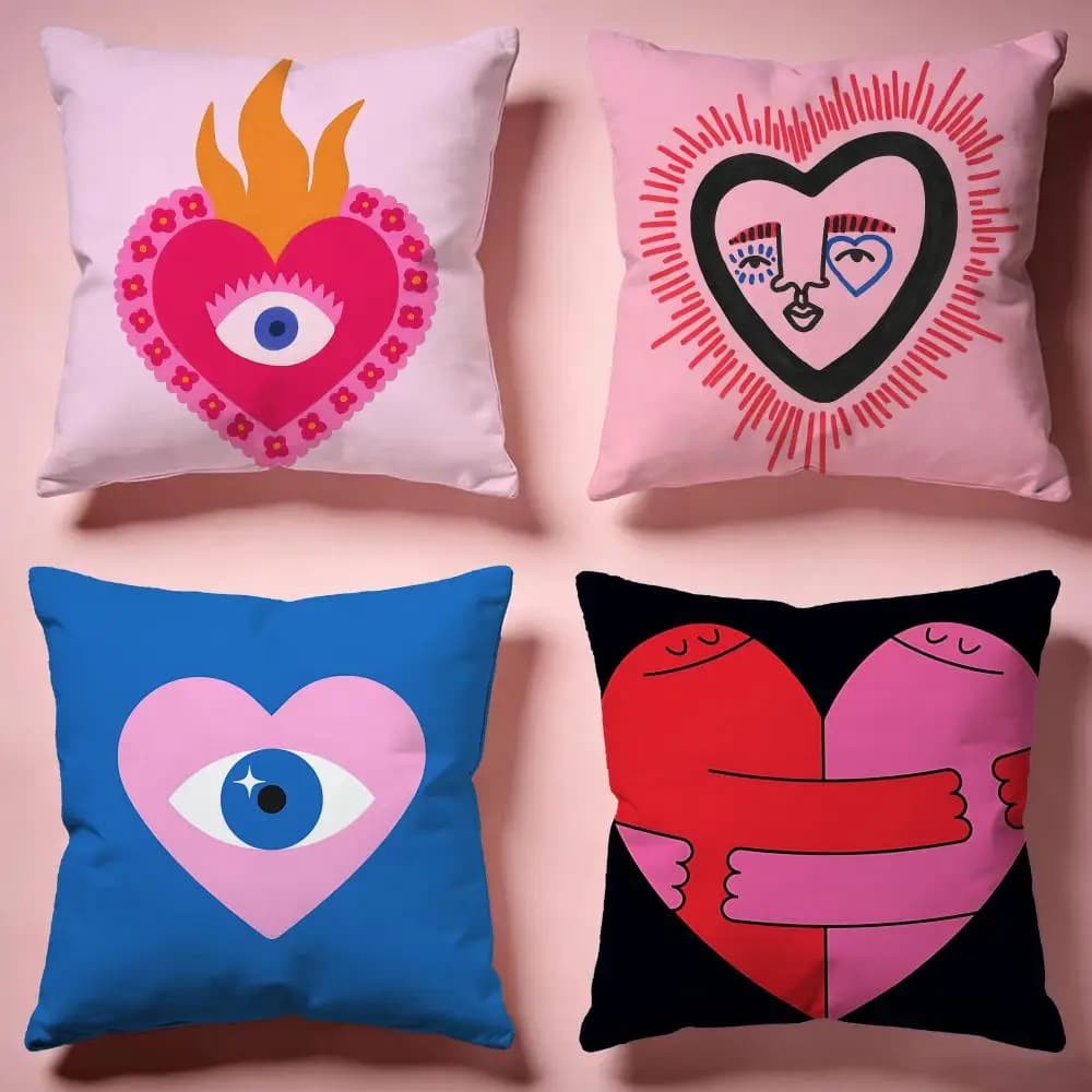 Cool Graffiti Heart Design Cushion Cover Comfortable Durable Pillow Cover Multi-Scene for Home Office Car Sofa