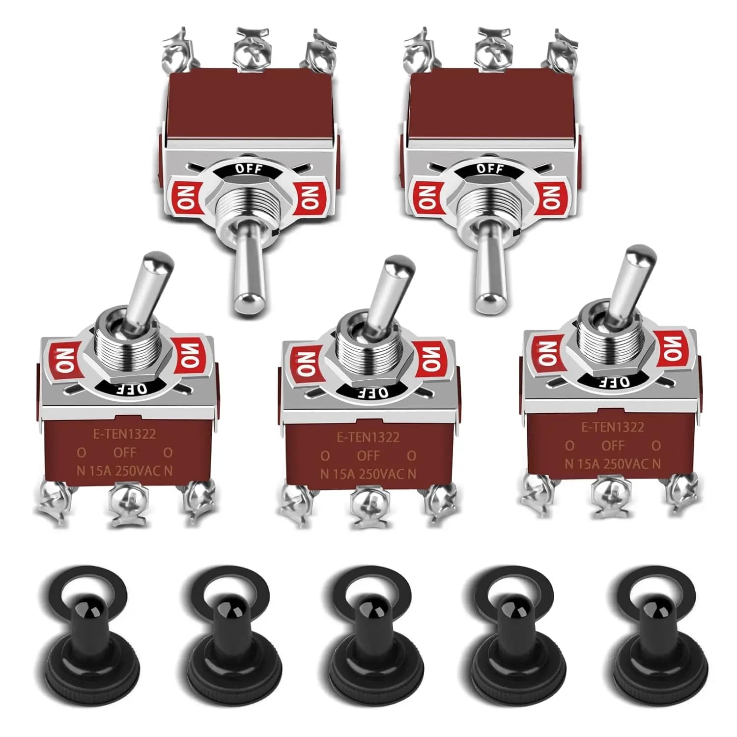 5 pieces waterproof lever switch 6 pin ON-OFF-ON 12V DC 30A/250V AC 15A DPDT marine lever switch with boot cap cover for boat car