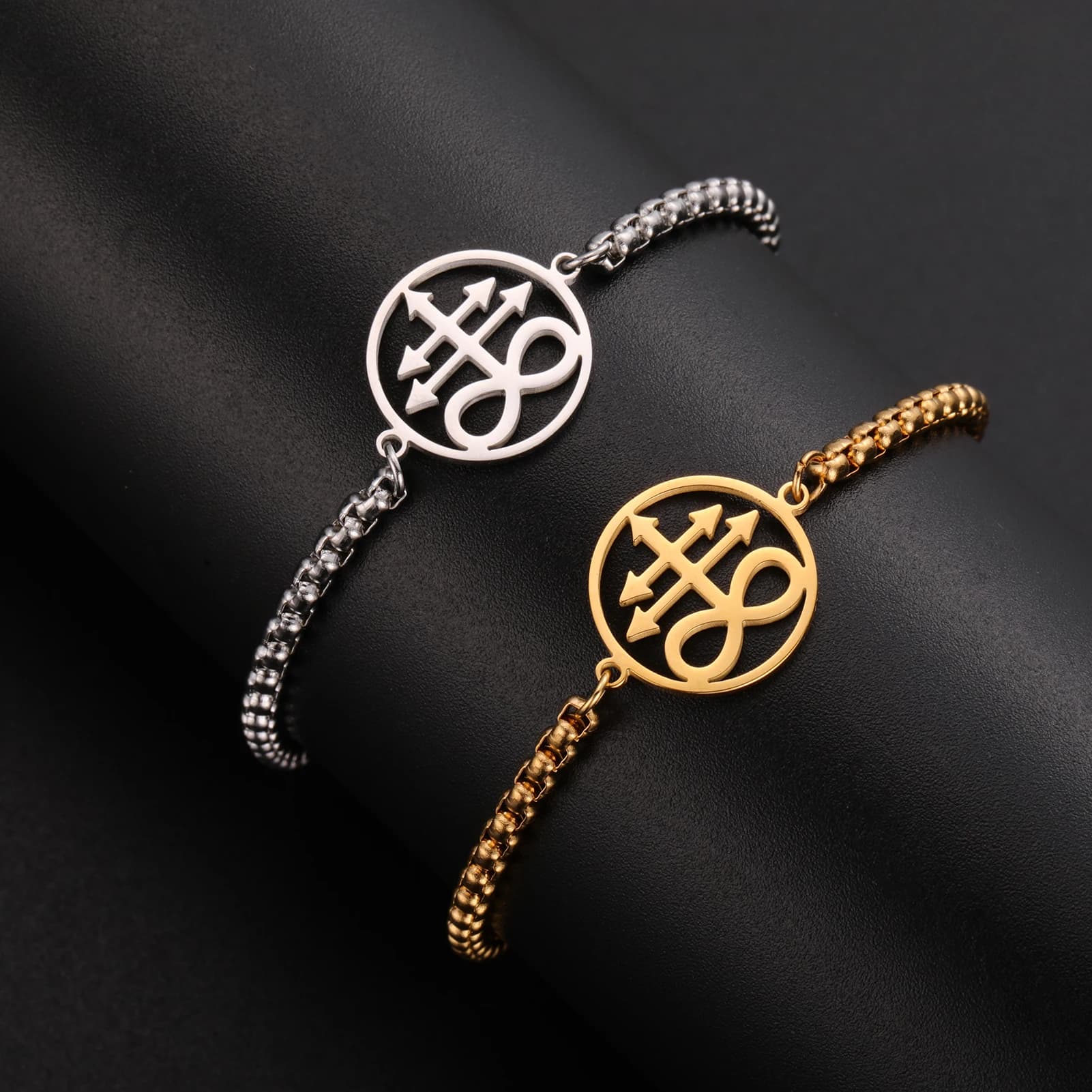 LIKGREAT Bracciale vintage Satanico Leviaatano Croce Braccialetti con sigillo Demone Diavolo Catena per uomo Donna Talismano Amuleto Gioielli Regalo
