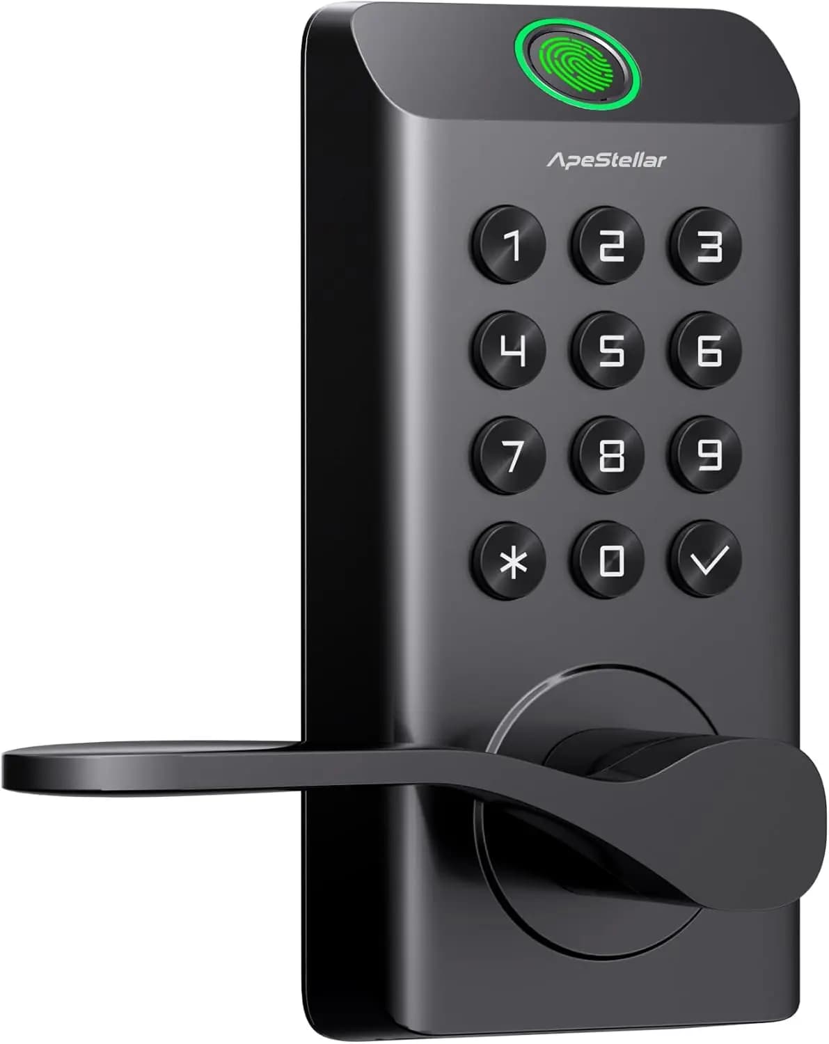 Serratura Intelligente per Porta con Impronta Digitale e Maniglia, Tastiera Biometrica, Comando Vocale, Alta Durabilità, Nera