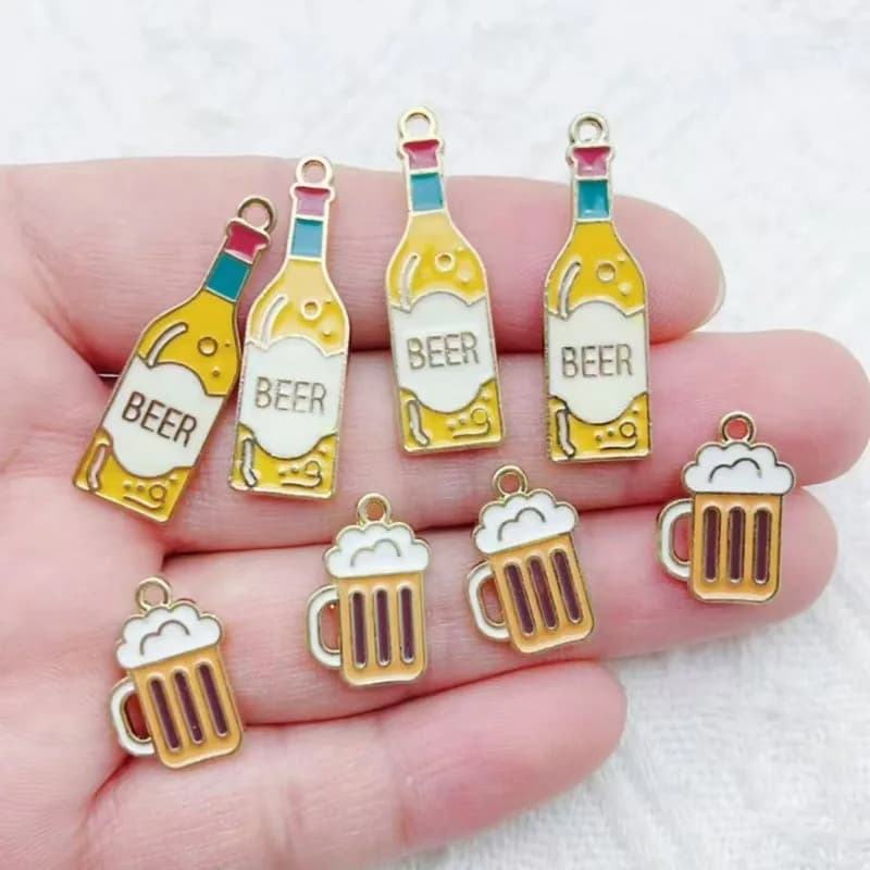 20pcs Alloy Drip Oil Beer Glass Bottle Cartoon Drip Oil Small Pendant Creative DIY Handmade Bracelet Necklace Accessories