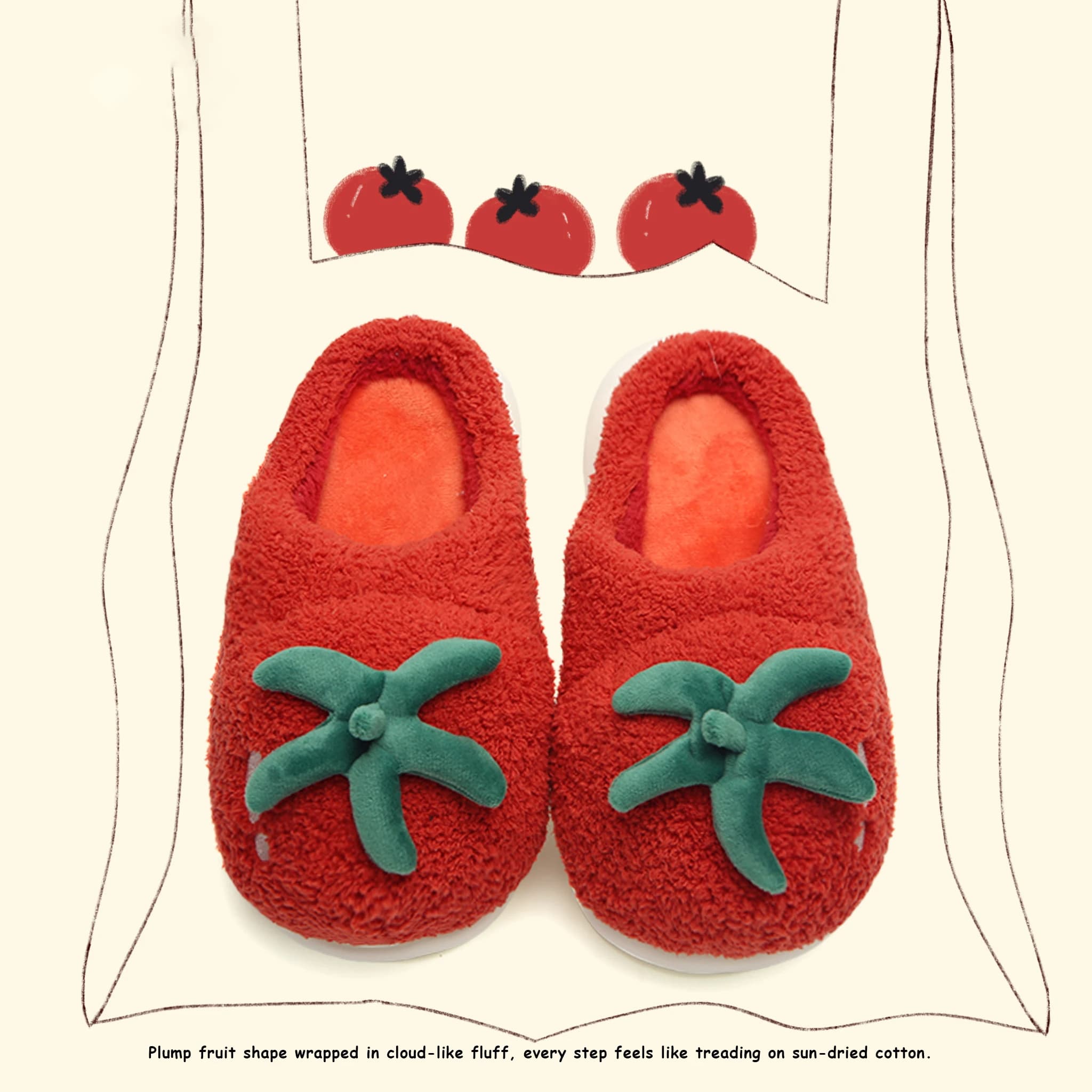 Cute Tomato Shape Cotton Slippers Women's Winter Home Warm Cartoon Parent-child Slippers Outdoor Fluffy Comfort Warm Shoes