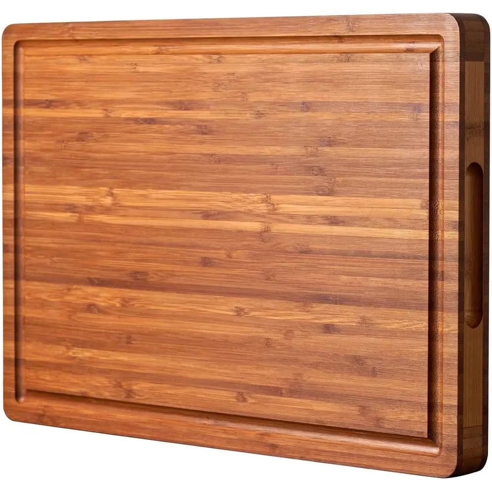 Bamboo Wood Cutting Board, 1 Thick Butcher Block, Cheese Charcuterie Board, with Side Handles and Juice Groove, 16x11