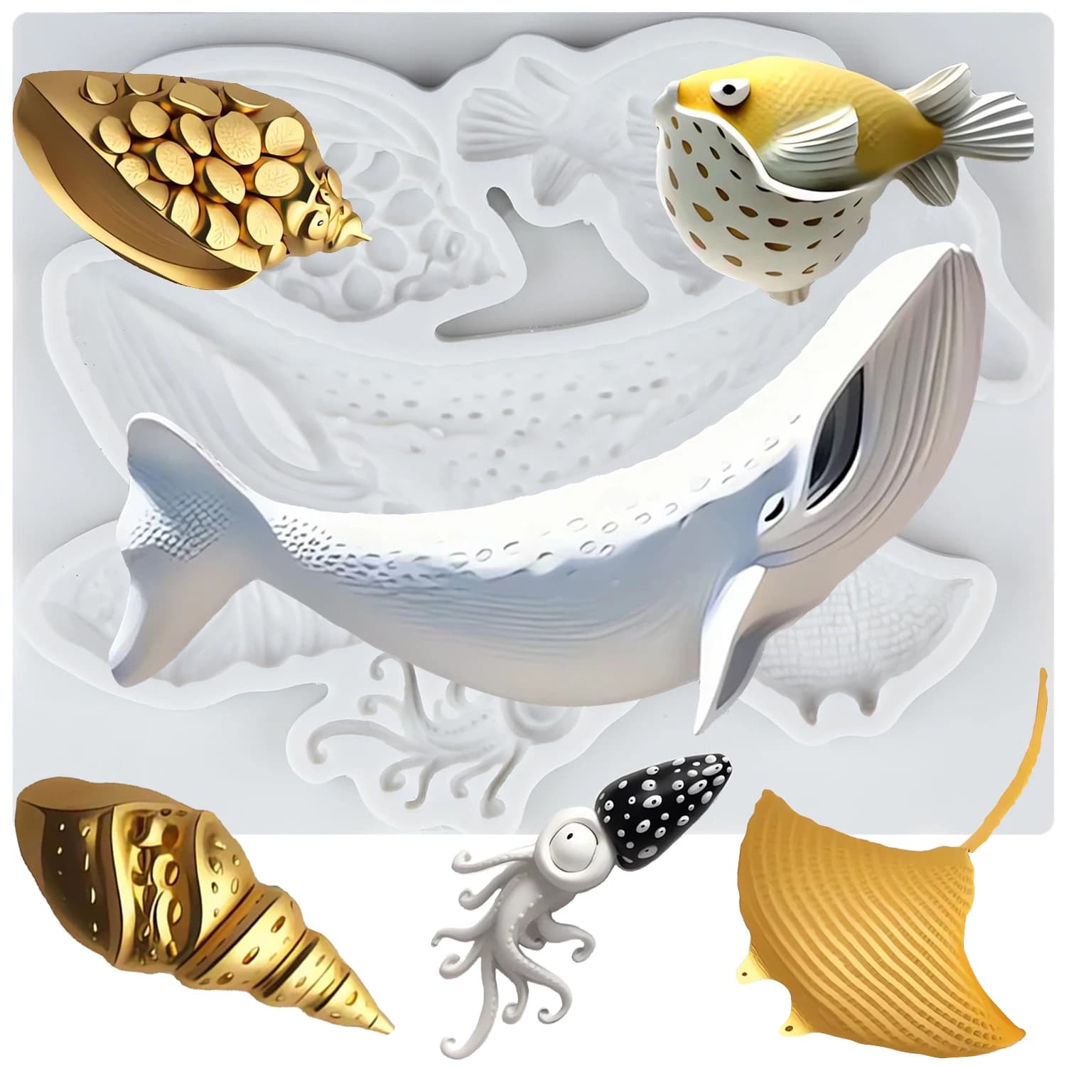 Stampi in silicone per delfini Conchiglia Polpo Strumenti per decorare torte fondente Cupcake Topper Cioccolato Artigianale Pasta di gomma Argilla polimerica