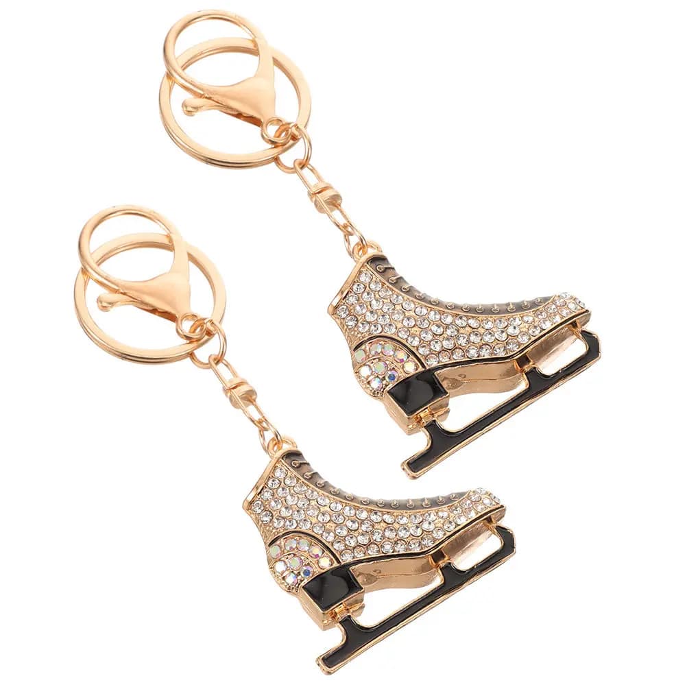 2 Pezzi Portachiavi con Strass a Forma di Pattini da Ghiaccio, Ciondoli Decorativi per Borse e Zaini, Anelli Portachiavi in Metallo