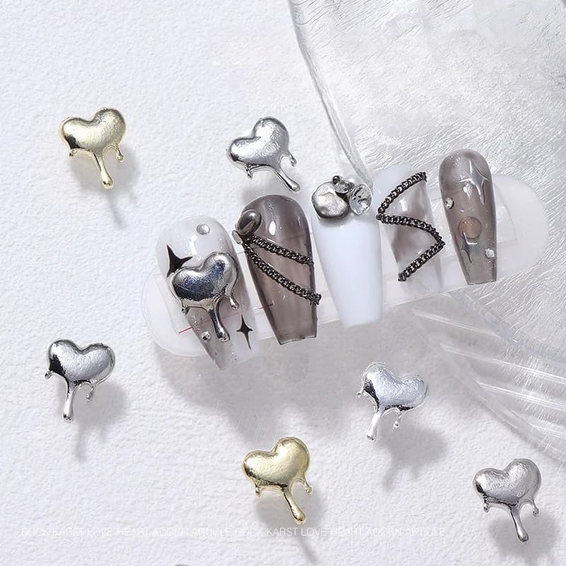 10pcs Pack Metal Lava Alloy Nail Art Heart Rhinestone Love Shape Water Drop Charms for Nail Decor