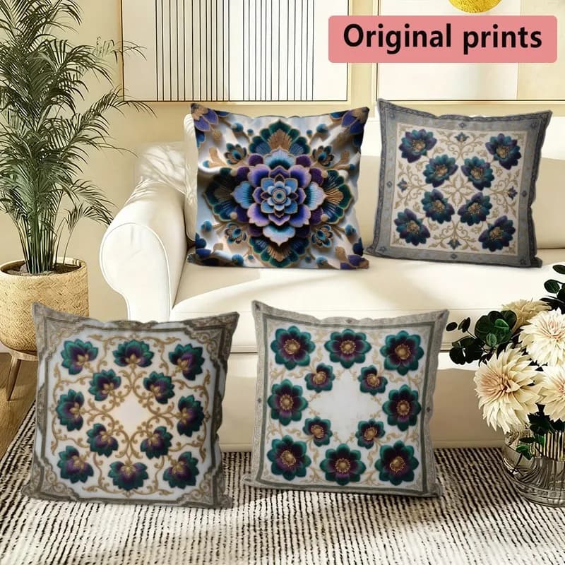Bohemian Floral Print Pillow Covers Pattern Cushion Cover Suitable for Sofa Bedroom Car Pillow Cover
