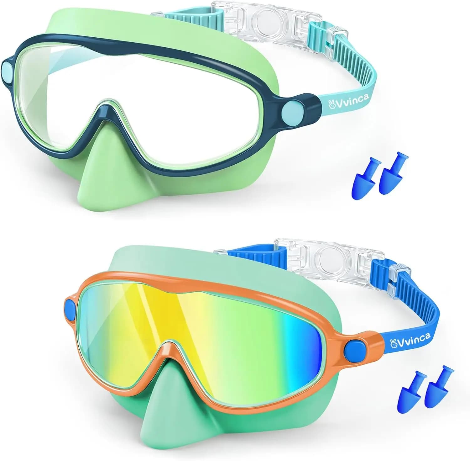 Confezione da 2 occhialini da nuoto con coprinaso, maschera da nuoto antiappannamento a visione ampia con protezione UV per bambini dai 3 ai 14 anni