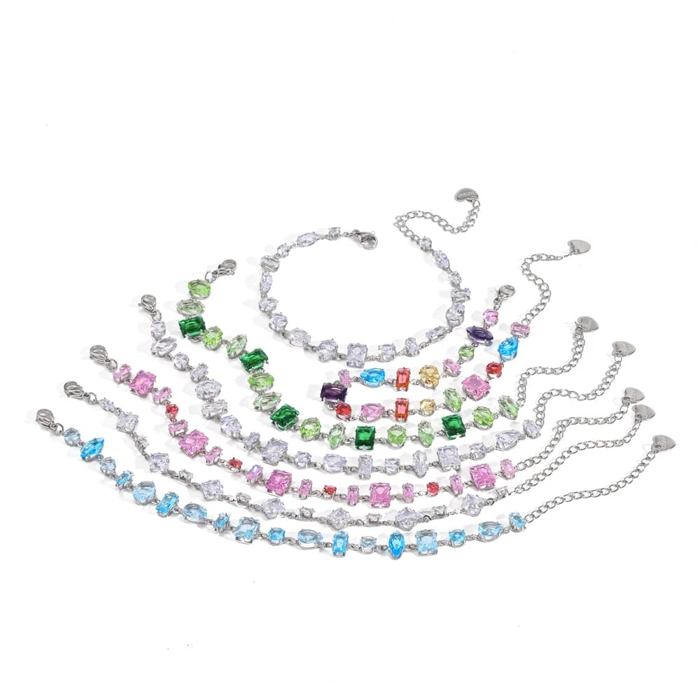 Fashion Luxury Colourful Crystal Zircon Stainless Steel Chain Bracelet For Women Party Jewelry Accessories Gift