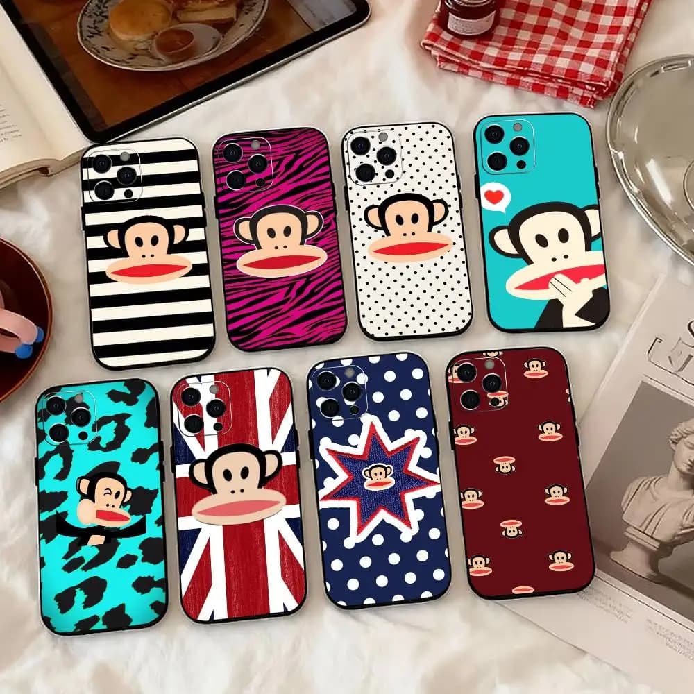 Custodia Morbida Nera con Logo Fashion P-Paul F-Frank per iPhone 17, 16, 15, 14, 13, 12, 11 Plus, Pro Max e Altri Modelli