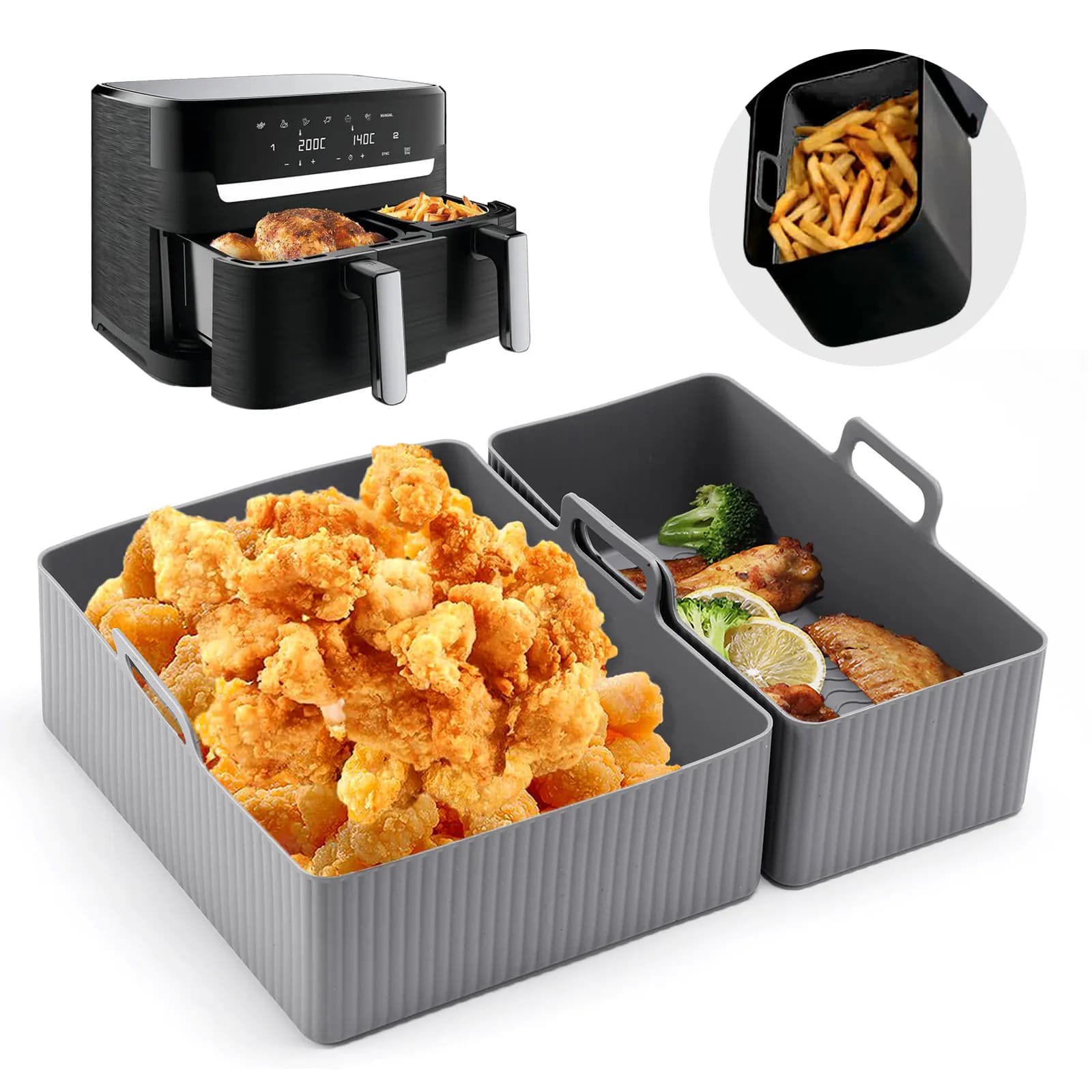 2 pz Set Silicone Friggitrice Ad Aria Zerbino AirFryer Teglia Stampo Riutilizzabile Forno Teglia Pad Antiaderente Cestino Fodere Pentola Strumento Da Cucina