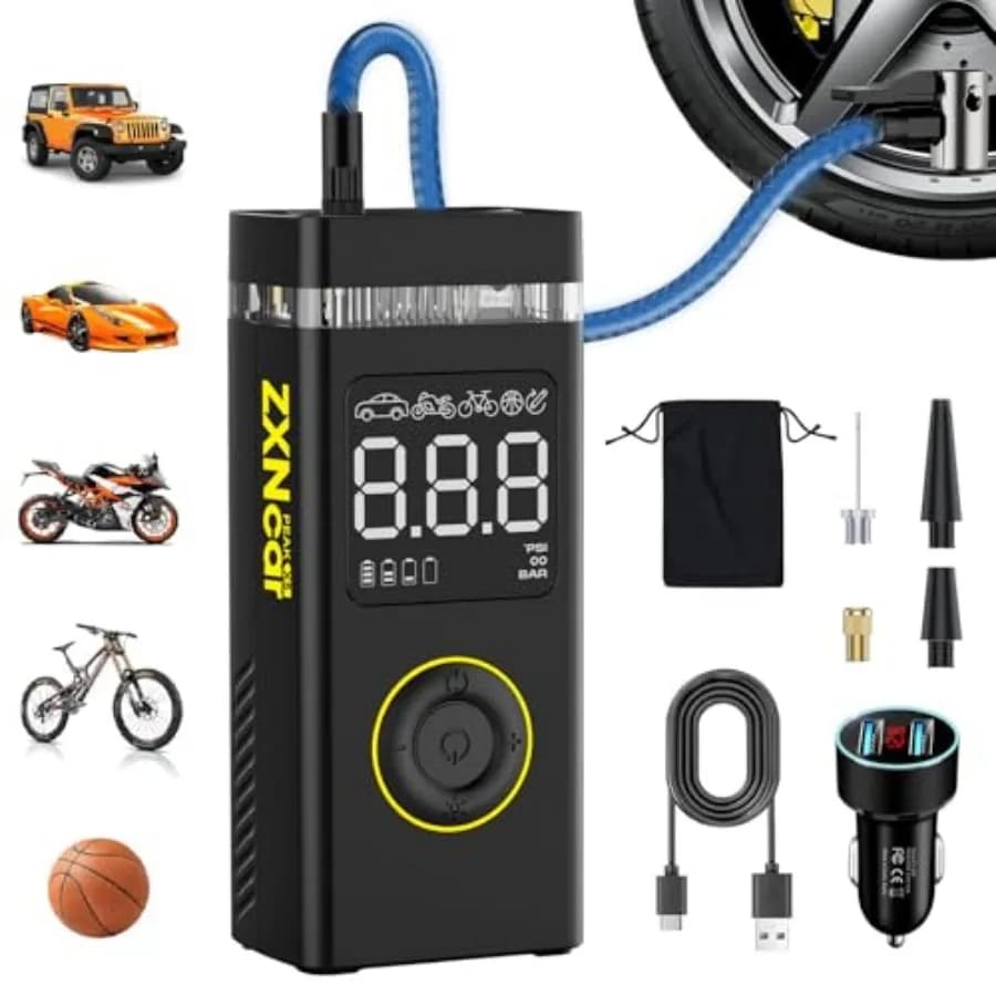 Compressore d'Aria Portatile 180PSI 20000mAh per Auto Senza Fili con Manometro, Gonfiaggio Rapido 4X e Doppia Luce