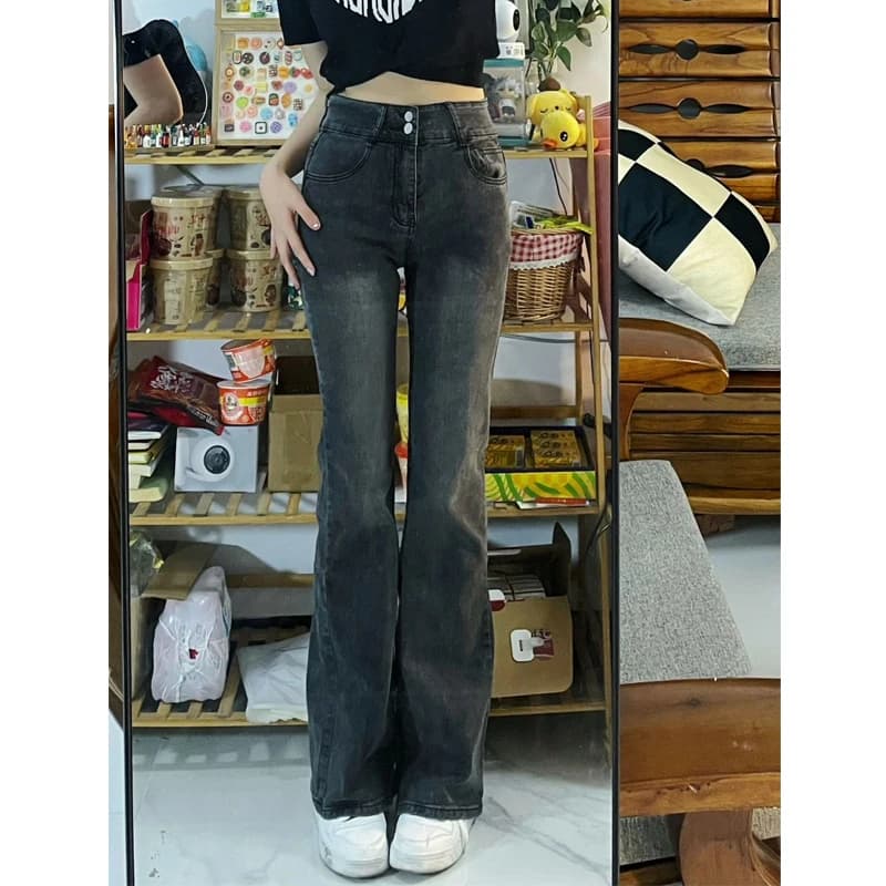 High Waist Straight Leg Denim Jeans plus Size Women's Spring Fashion Slimming Bootcut Trousers Cotton Stretch Fabric