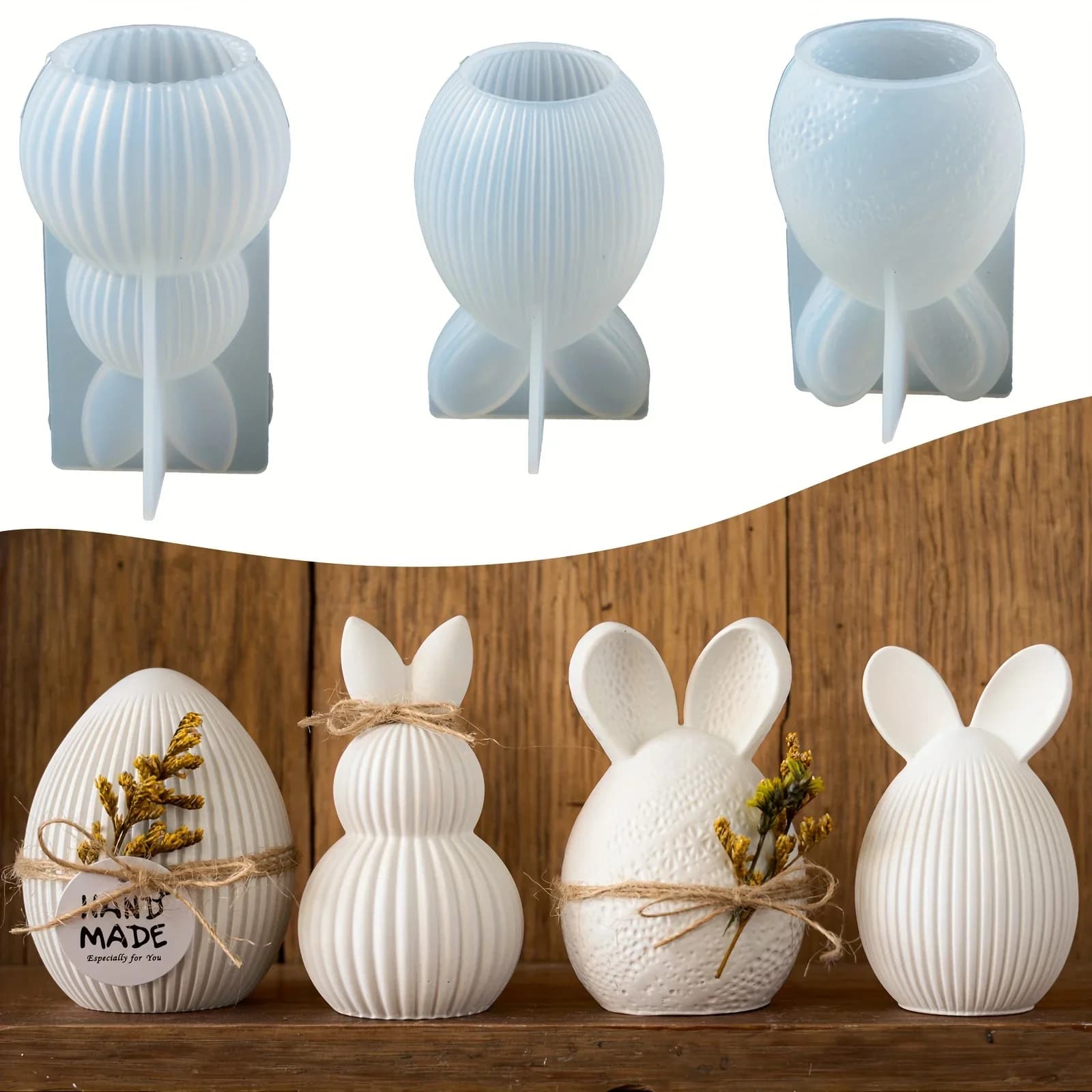 1set(3pcs) 3d rabbit silicone mold easter egg bunny aromatherapy soap candle diy craft plaster resin molds for home decor
