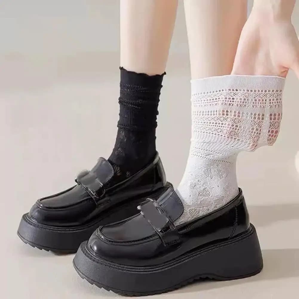 Fashion Japanese Tabi Toe Socks Women Summer Sexy Lace Two Finger Socks Mesh Breathable Solid Transparent Split Tabi Toe Socks