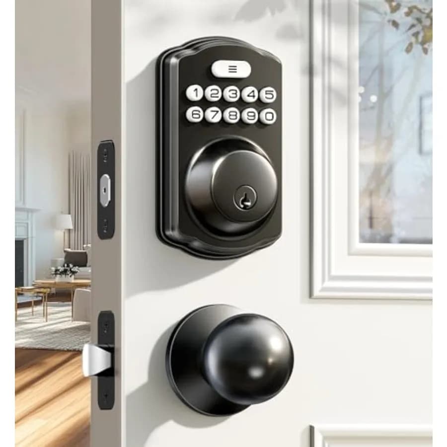 Serratura per Porta Senza Chiave con 2 Manopole, Cilindro Elettronico Retroilluminato con Set Maniglia, Chiusura Automatica, Codici Monouso, Serratura Intelligente