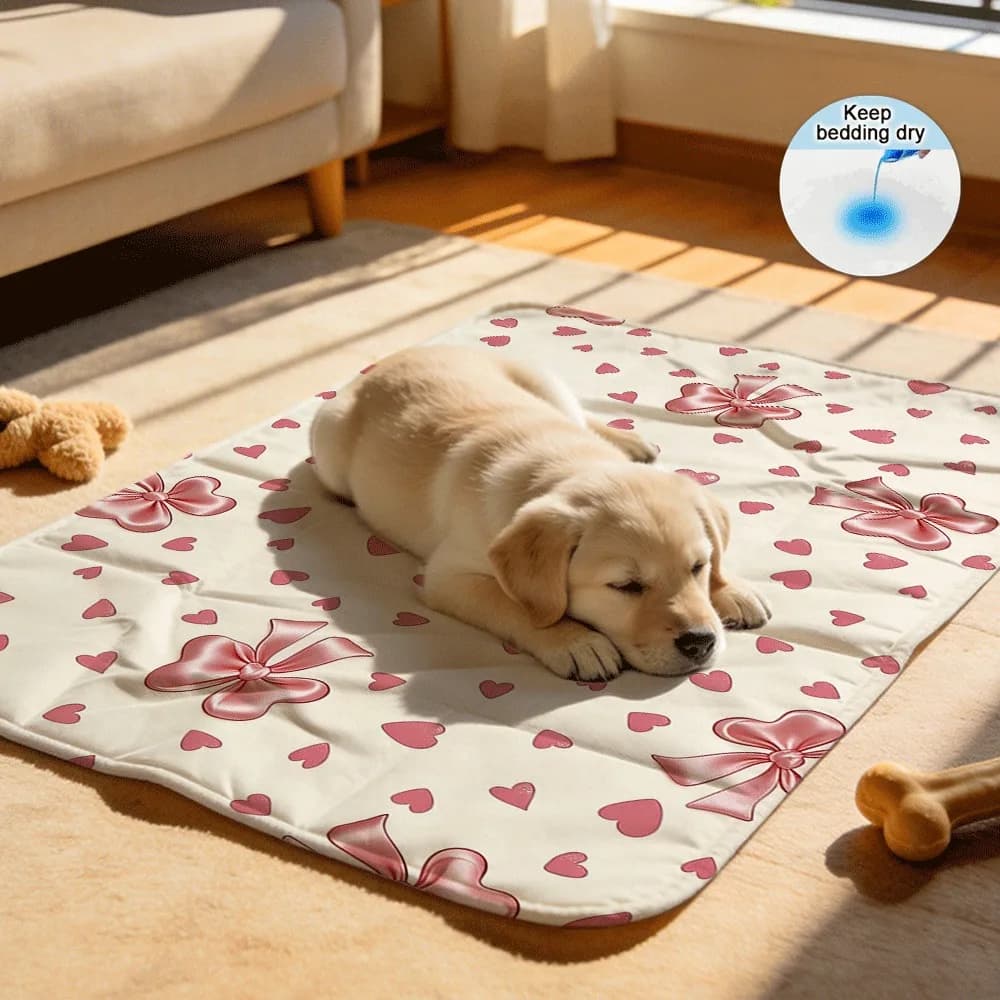 Sweet pink bow heart cute look Washable Reusable Dog Training Pads Low Profile for Under Furniture