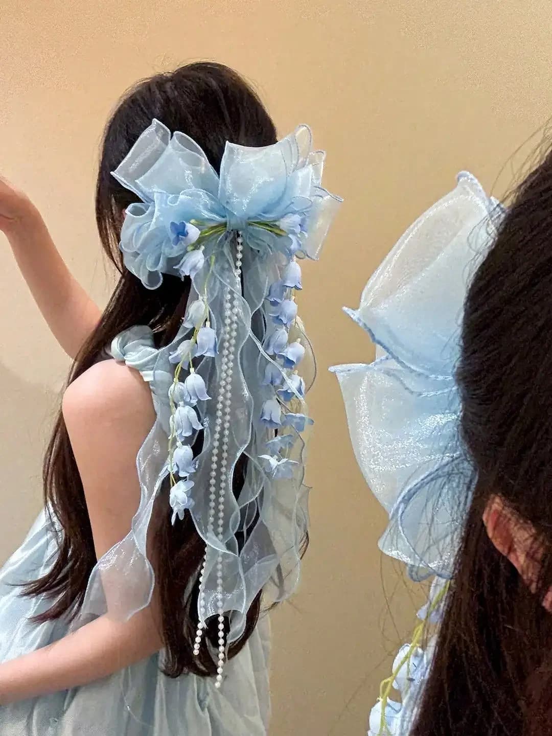 1 fermaglio per capelli elegante da donna con fiocco, accessorio per capelli con grande fiocco a nastro, versatile fermaglio per capelli in raso con fiocco a tulipano in stile ballerina, delicato ornamento floreale a forma di farfalla, adatto per le vacanze o l'uso quotidiano, festival, feste