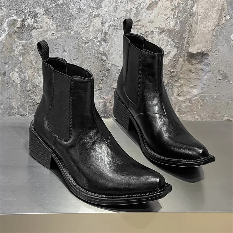 stivali chelsea alti hip hop rock moda uomo di grandi dimensioni scarpe a punta marrone nero scarpe da cowboy in vera pelle stivali da moto botas