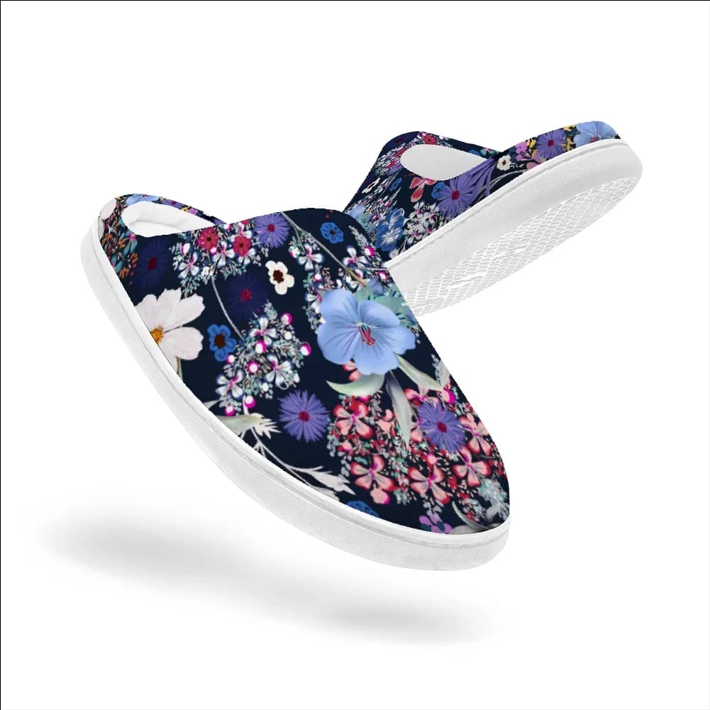 Classic floral print cotton slippers, high-quality plush casual warm slippers winter home cotton slippers