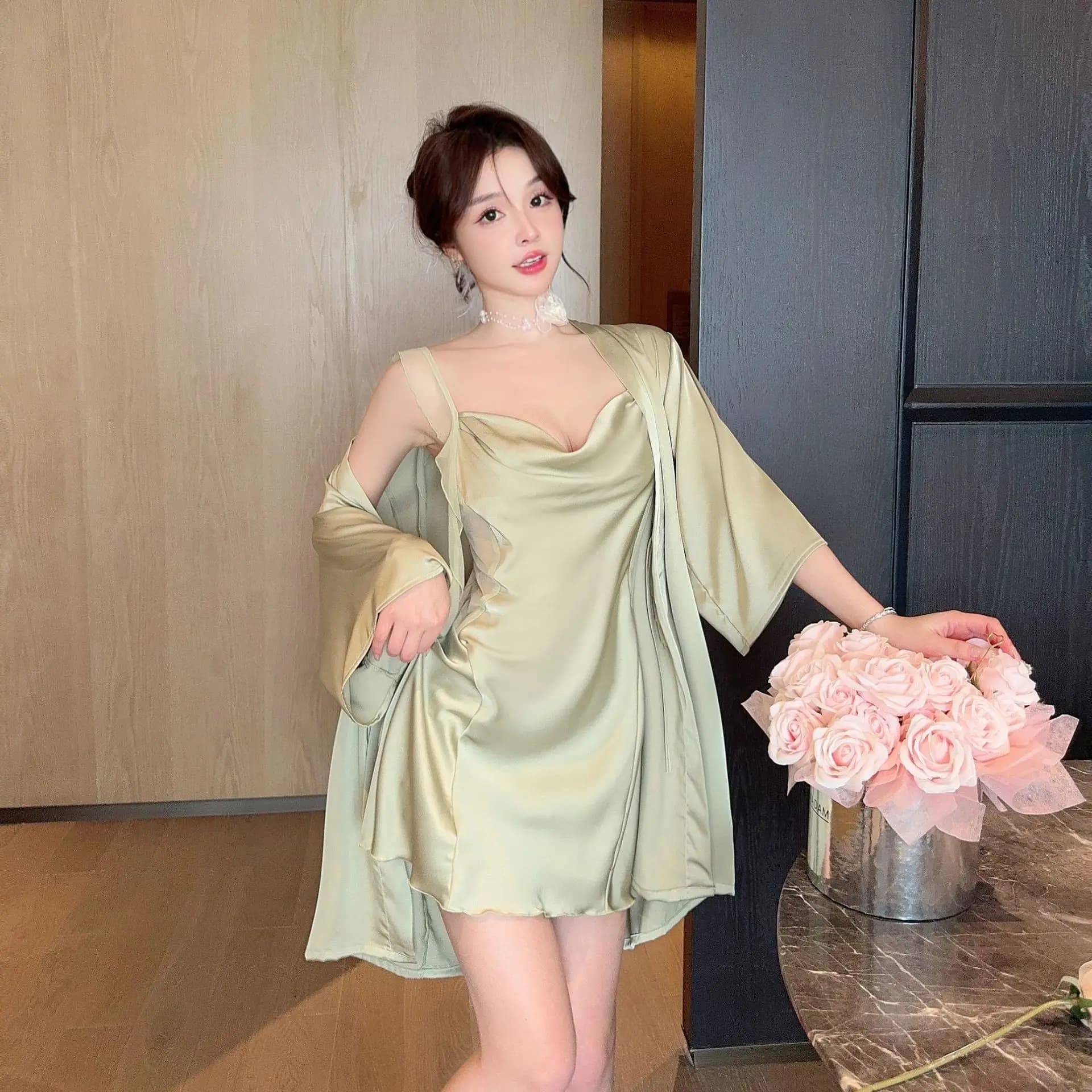 Bridal Wedding Robe Set With Strap Nightgown Female Sleepwear Kimono Bathrobe Gown&chemise Nightwear Summer Swing Cllar Lingerie