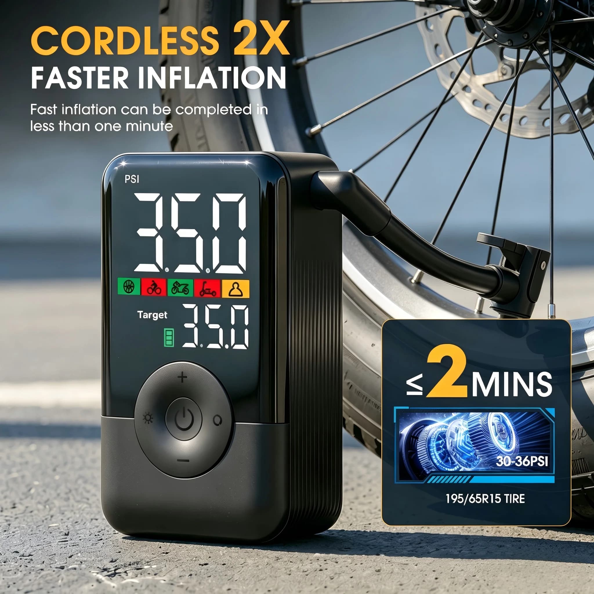 Carsun Portable Cordless Tire Inflator Multifunctional Electric Air Pump Rechargeable Compressor for Bike Motorbike Inflation