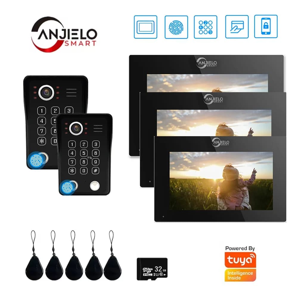 Videocitofono Impronte digitali 5in1 Sblocco Wifi Sistema campanello per citofono domestico Tuya Smart 1080P Touch Monitor Sicurezza Protec